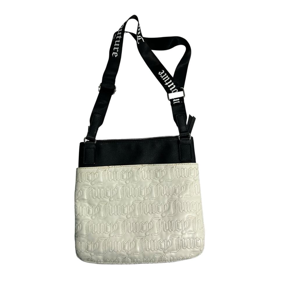 Juicy Couture Black White Crossbody Purse Bag Deboss Logo Adjustable Strap - Picture 3 of 10